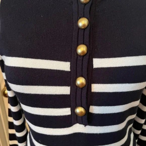 First Assembly Striped Navy and White Long Sleeve Sweater Dress - Picture 3 of 5